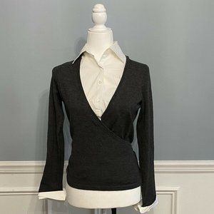 Theory Black and White Wrap Top
